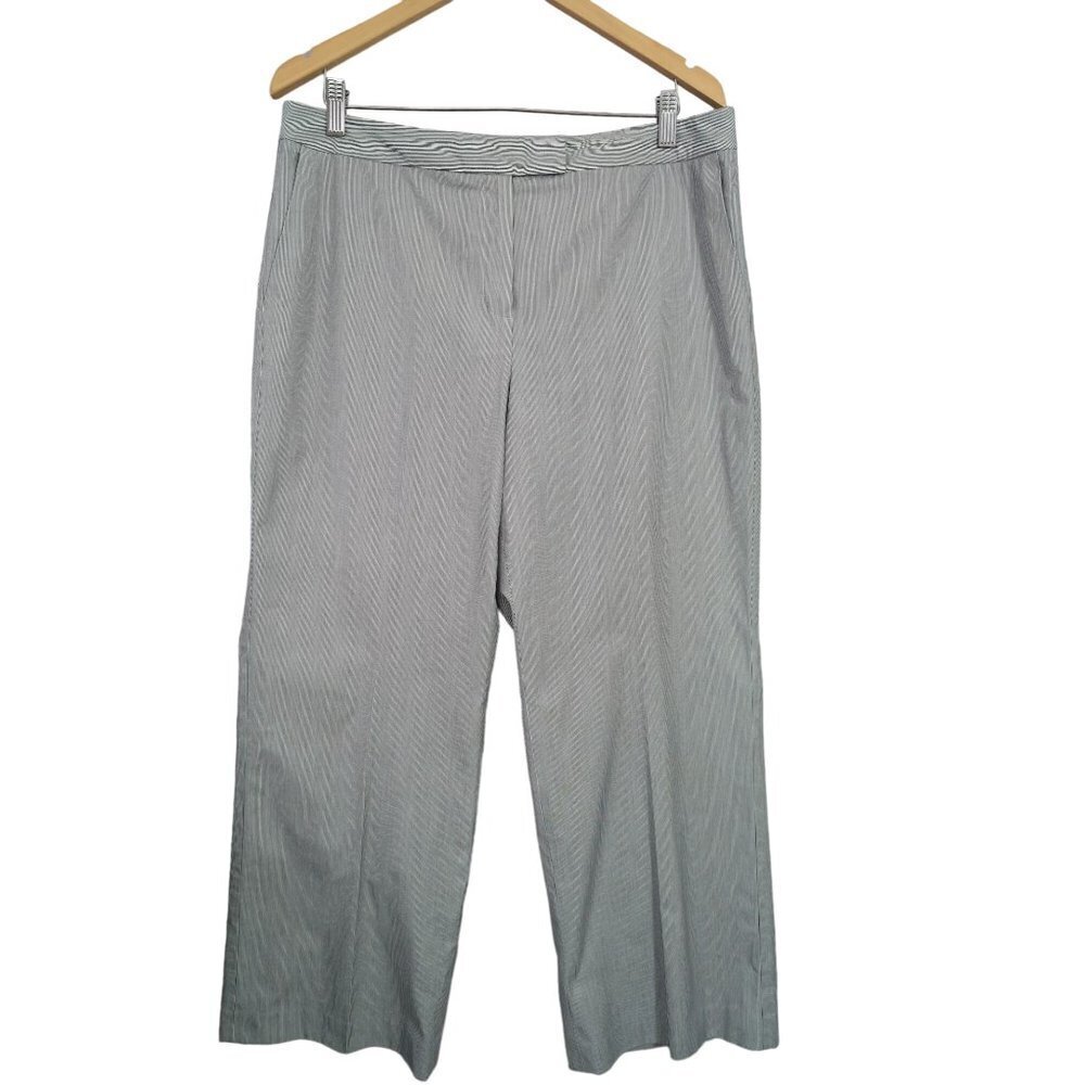 Talbots Flat Front Pants Womens 14 Petite Blue White Pinstripe Lined Cotton